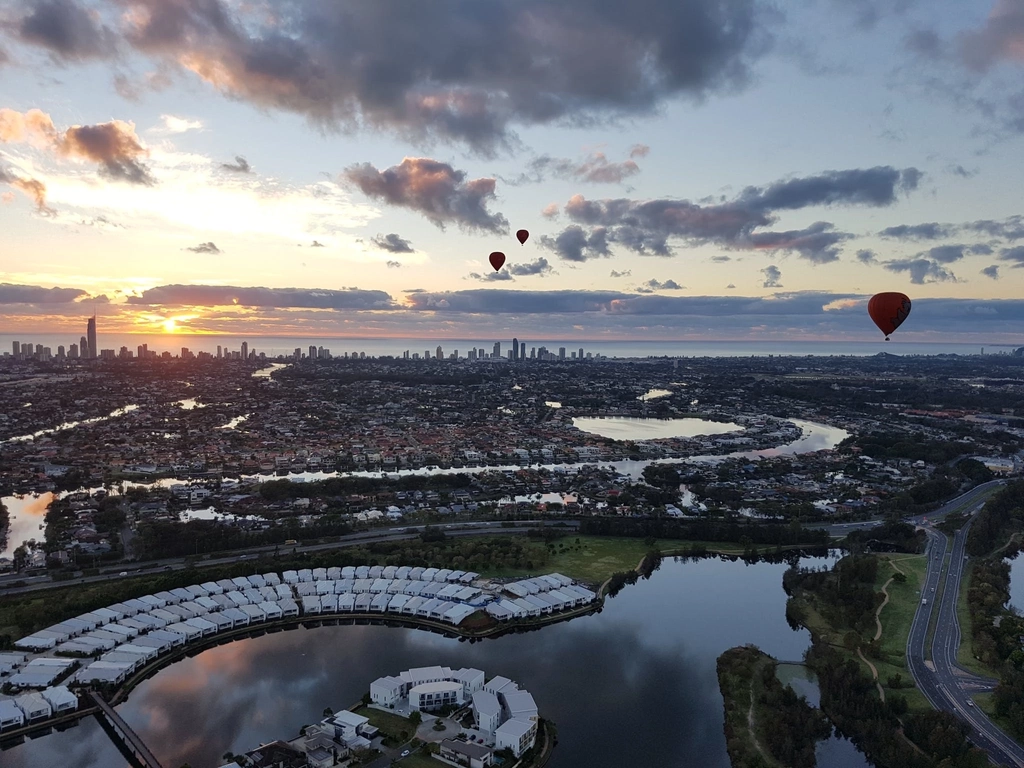 Three Hot Air Balloons flying together on a Scenic Flight over the  Gold Coast