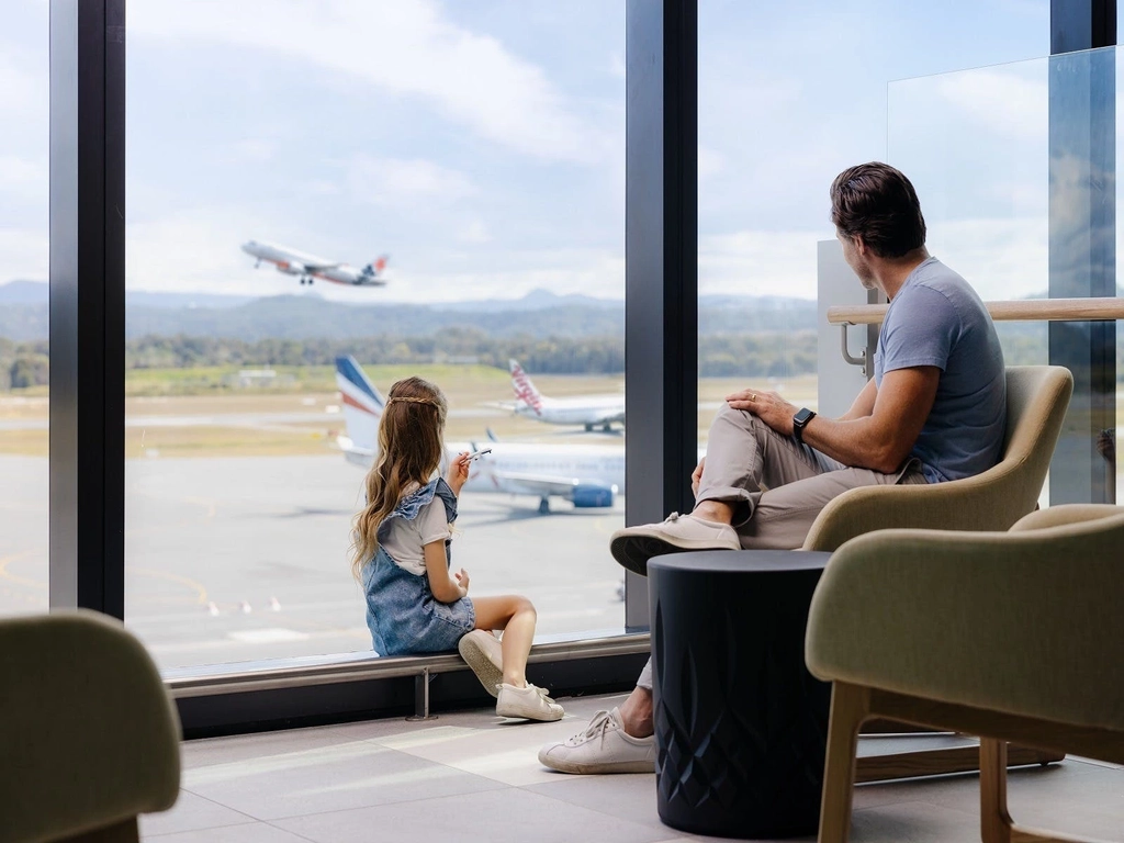 Gold Coast Airport International Departures Lounge watching aircraft