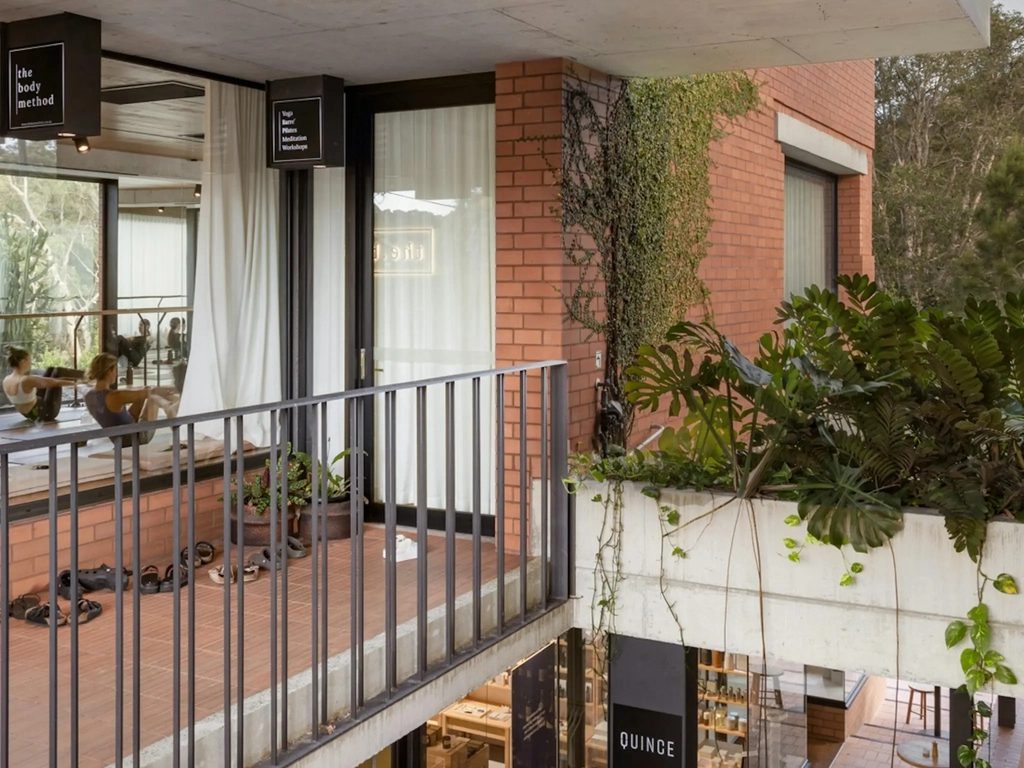 Upper level Body Method yoga studio balcony above Quince Cellar at Cornerstone Stores Tugun.
