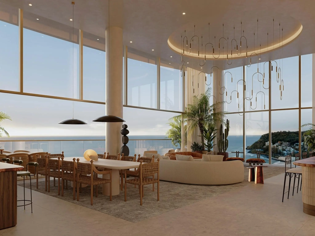 Living, dining and 180 degree views over the Pacific Ocean.