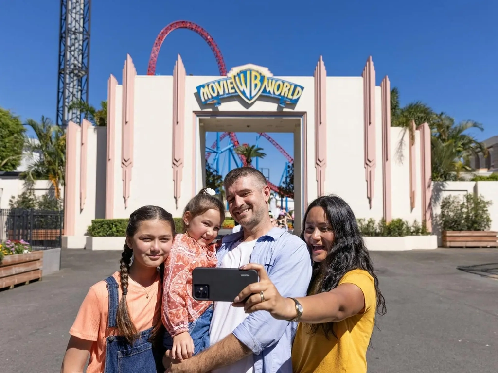 Family at Movie World Entrance