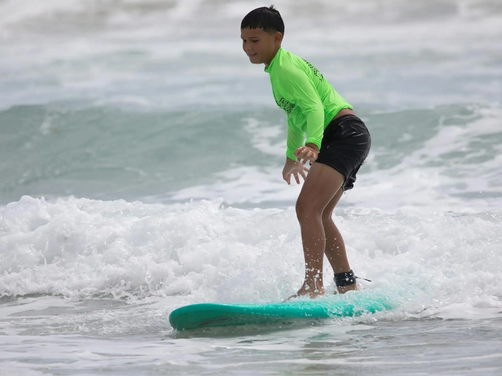 Surfing on green wave with green board