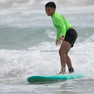 Surfing on green wave with green board