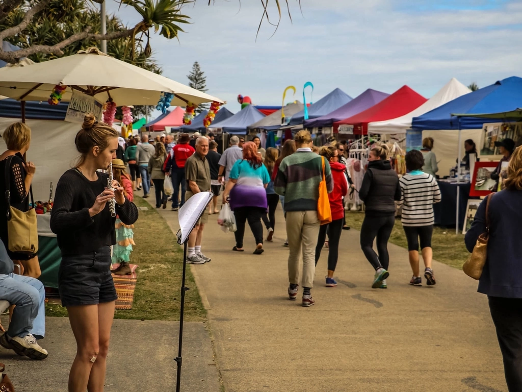 always awash with colour a scene of the Ocean way path at the Coolangatta Markets