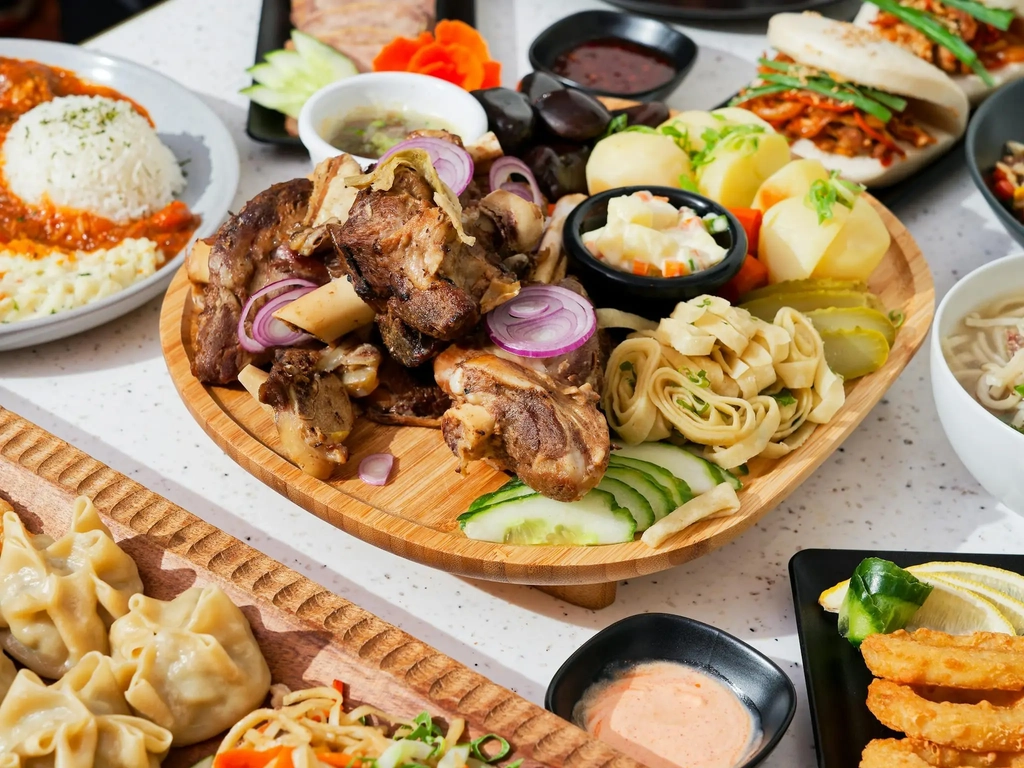 Collection of traditional Mongolian dishes offered at Khatun Mongolian Restaurant