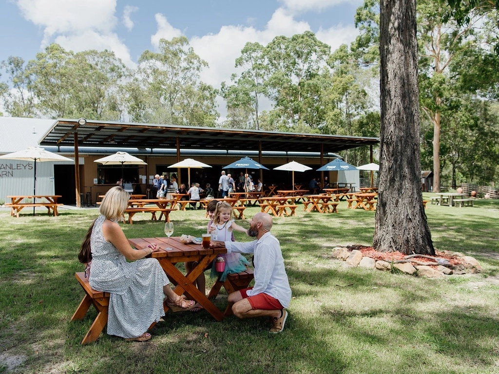 Family enjoys drinks and lunch at Stanleys Barn at the Gold Coast Motor Museum