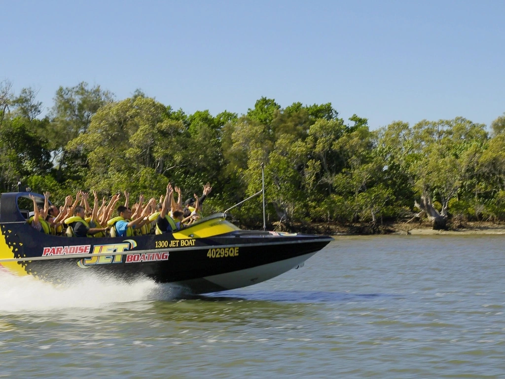 Paradise Jet Boating, Hands in the Air past Wavebreak Island Gold Coast