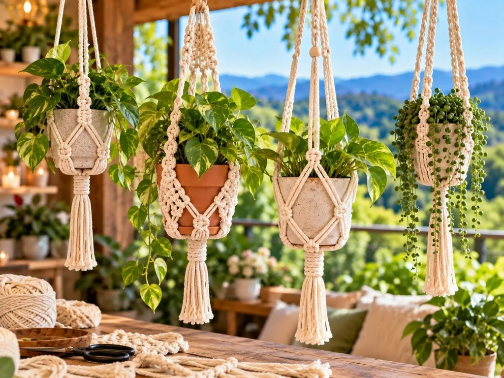 Guests enjoying a hands-on macramé workshop at Sip & Create Tamborine Mountain, learning creative te