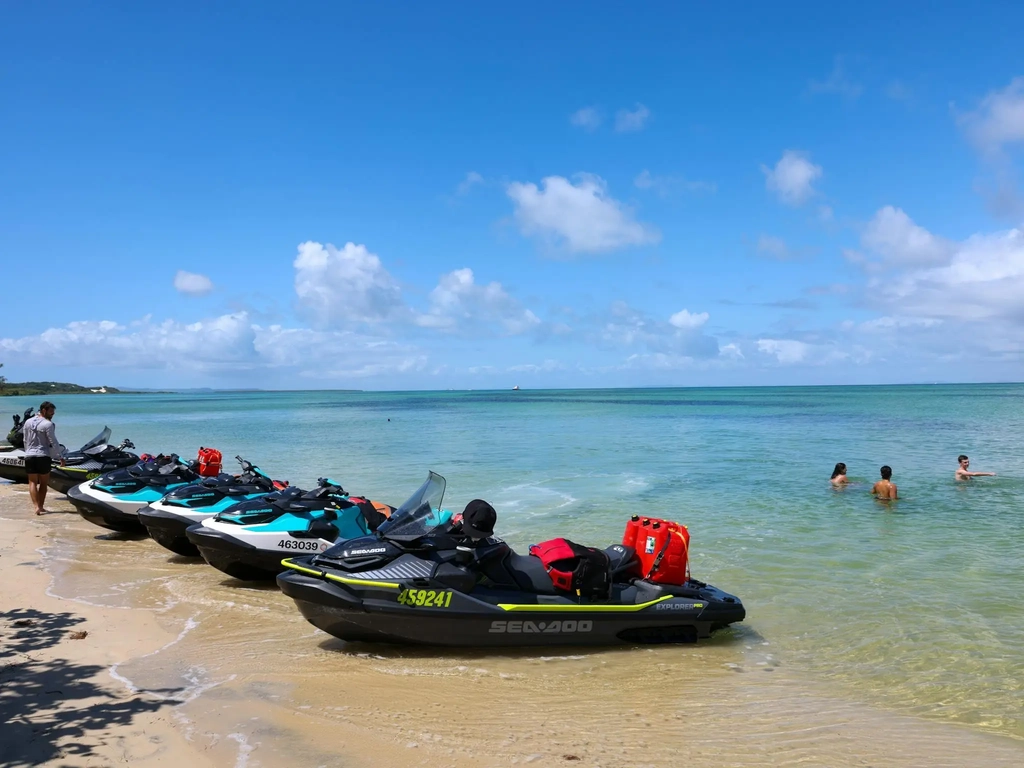Tour group having a break and swim at Moreton Island
