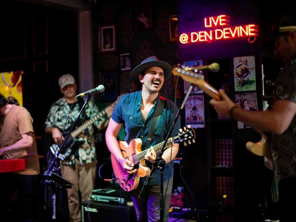 Den Devine's electrifying stage sets the scene for legendary live music, rocking 6 nights a week