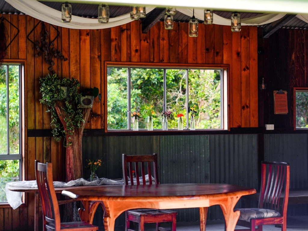 Communal Camp kitchen is in the rustic shed.