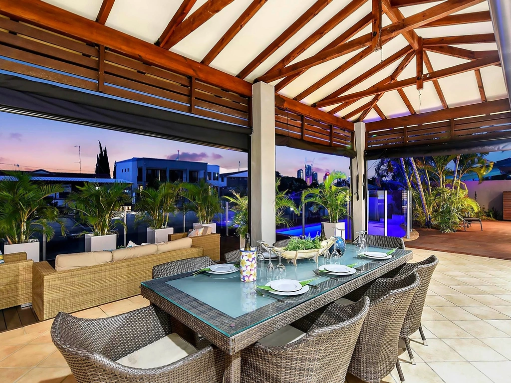 La Vida - Gold Coast - Outdoor Dining flow to Outdoor Seating and Pool Area at Sunset