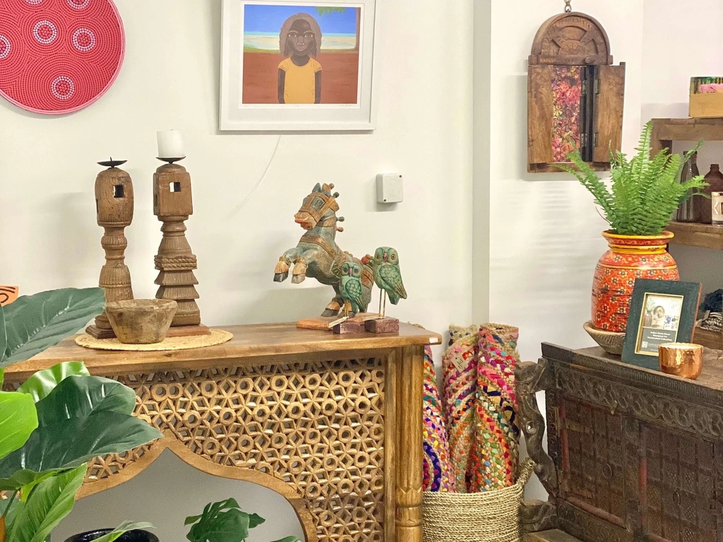 Interiors of KDTY Gallery with Indian home decor and Aboriginal Art